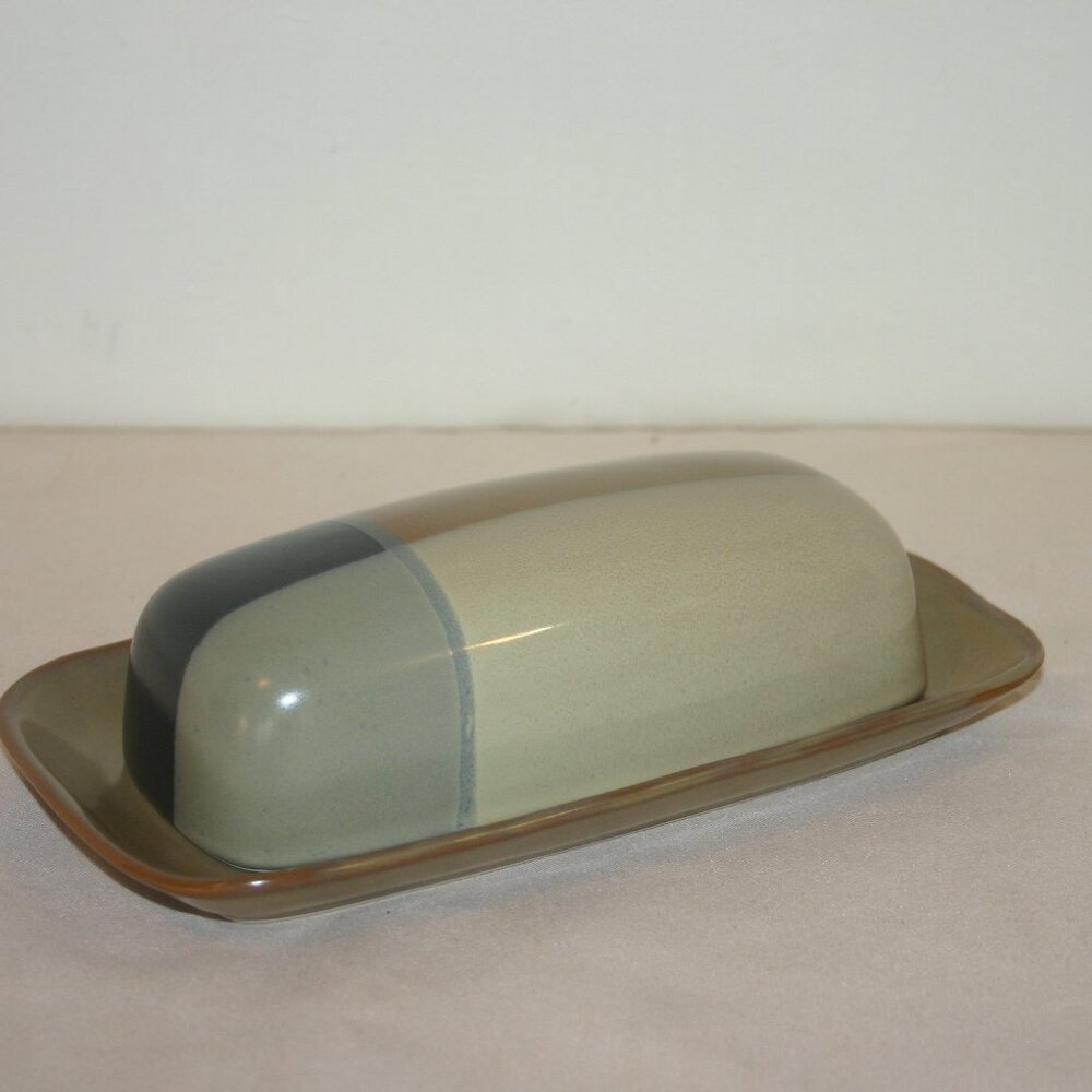 SANGO China Gold Dust Black Stoneware Covered Butter Dish B-196